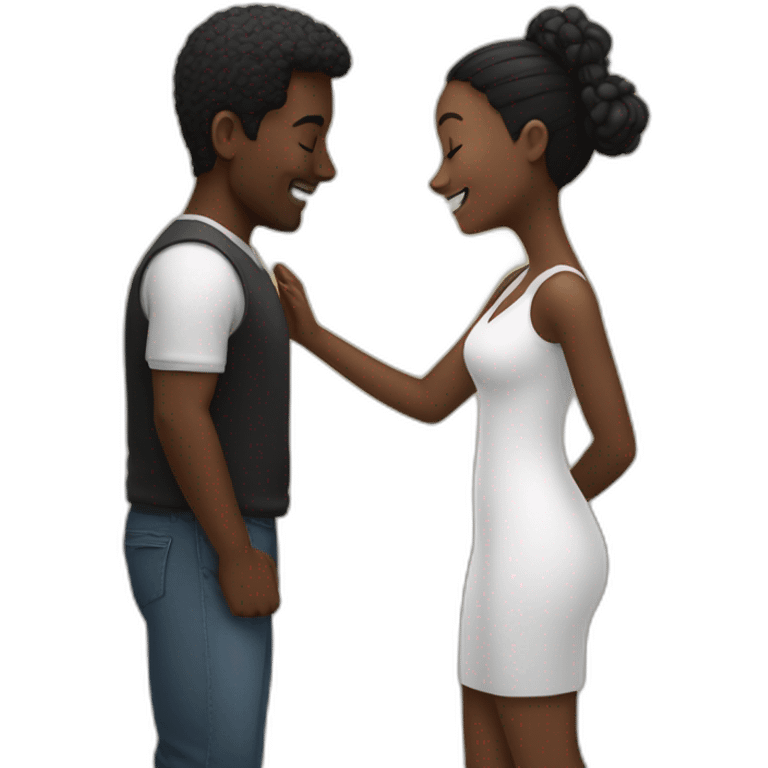 abrazo entre chica negra y hombre blanco calvo emoji