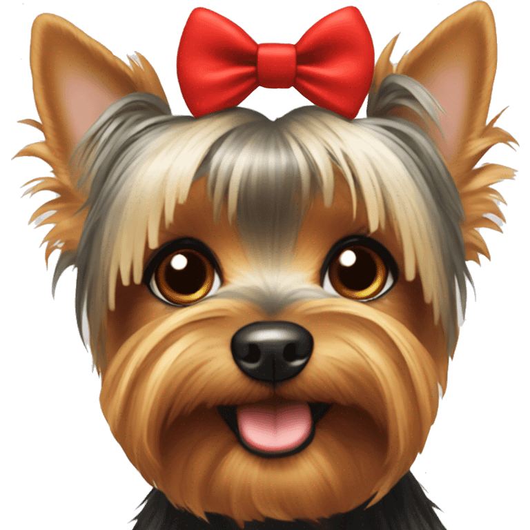 Yorkie face with a red bow on her head emoji