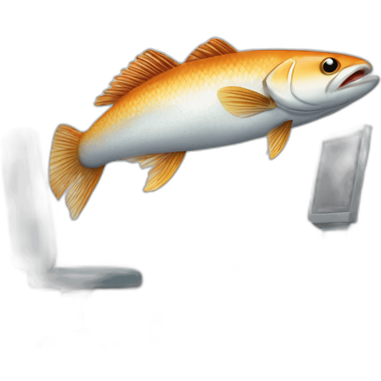 hake fish working on the computer emoji