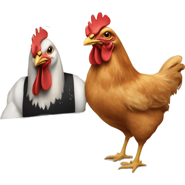 A chicken in front of a computer screen emoji