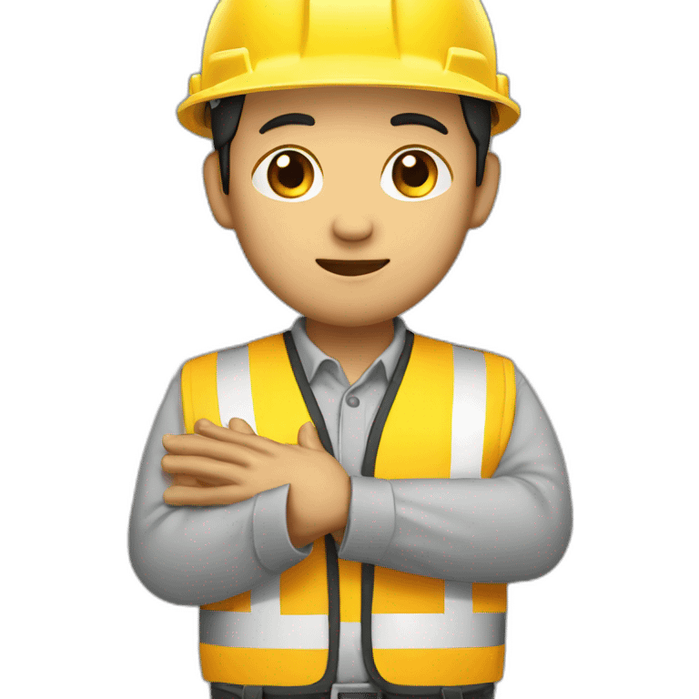 asian construction worker with hands together held in prayer and yellow hard hat emoji