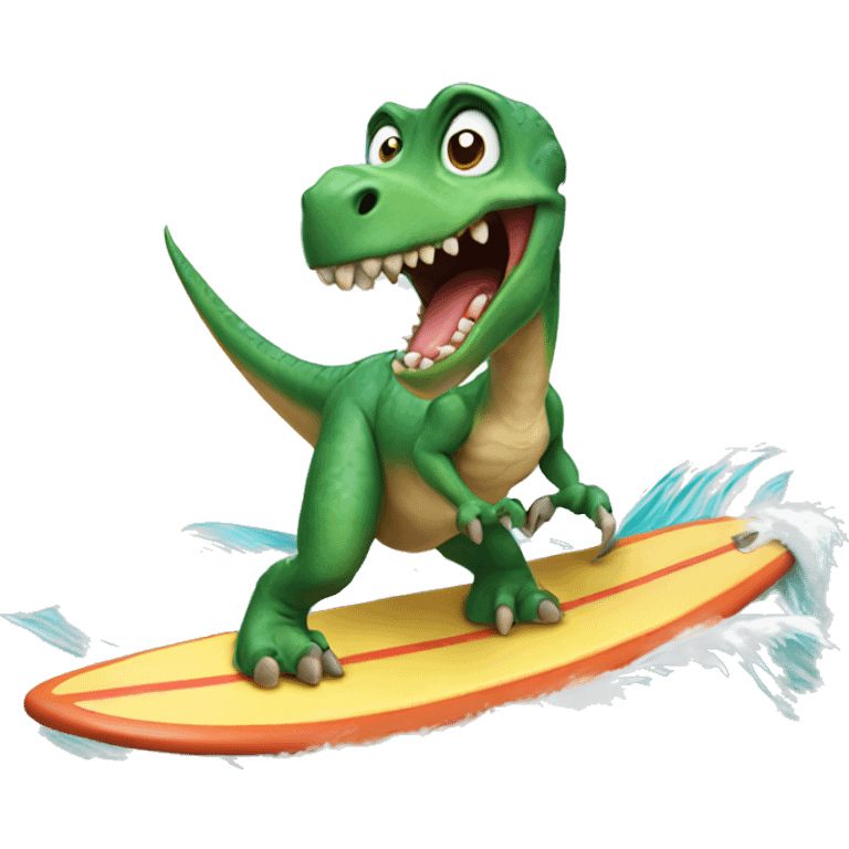 Dinosaur riding a surf board emoji