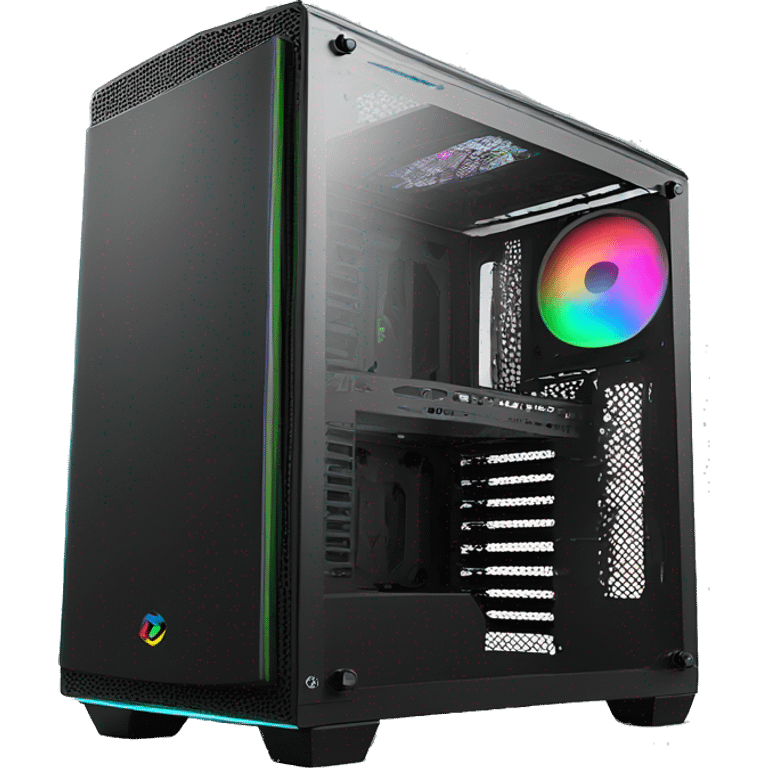 Black gaming PC RGB mid-tower case with glass side panel emoji