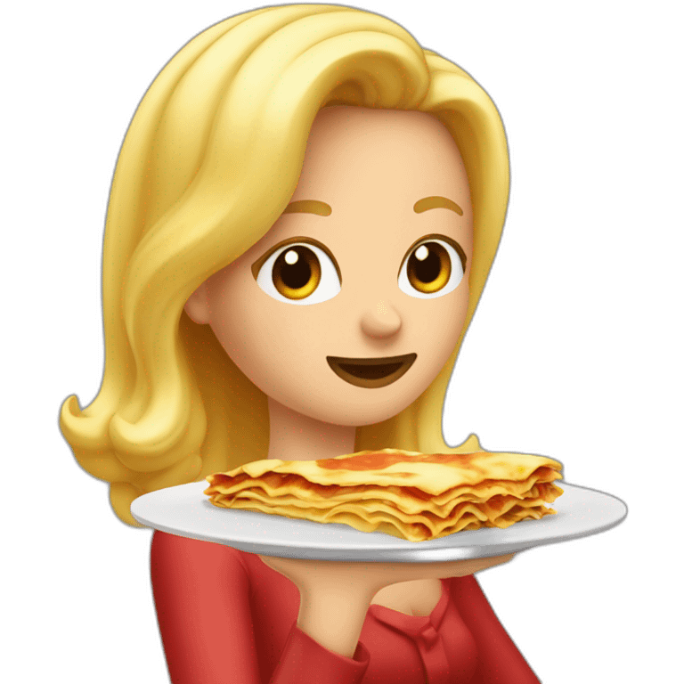 Une jolie blonde qui manges de la lasagne emoji