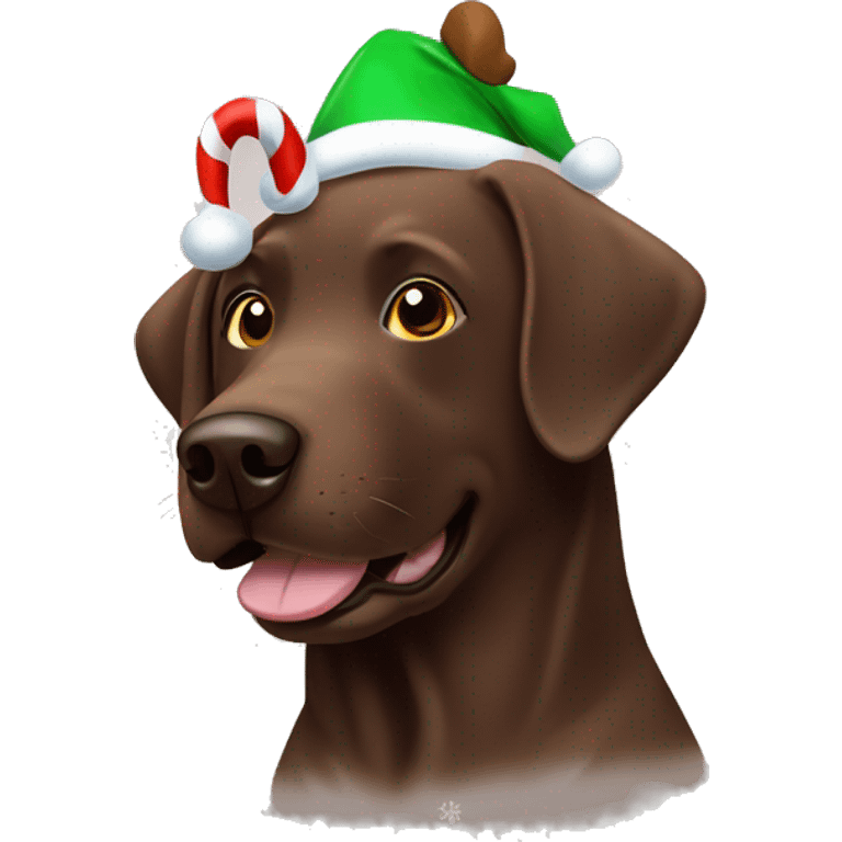 happy chocolate labrador in christmas sweat with reindeer emoji