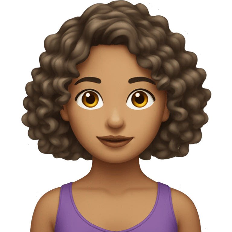 Hispanic girl, shoulder length wavy curly hair medium skin that is tanned with hoop earrings emoji