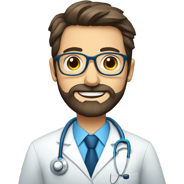 Doctor rubio con lentes azules, barba emoji