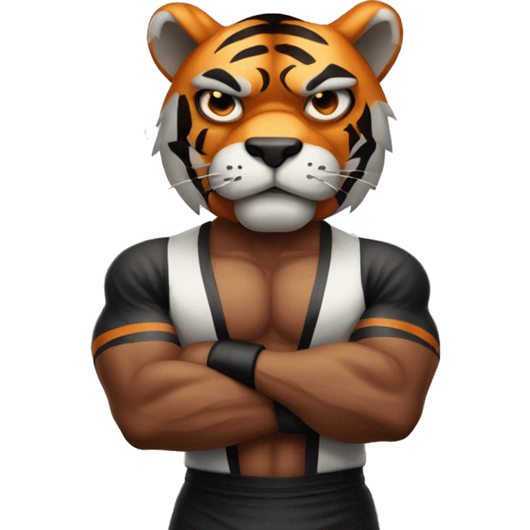 Tiger with evil face   boxer with his arms crossed emoji