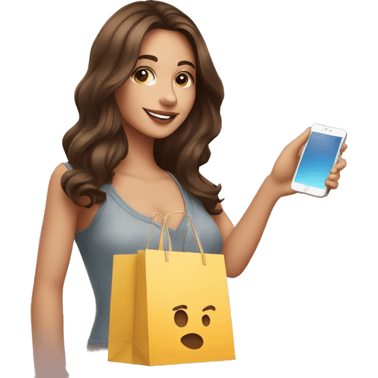 caucassian influencer taking selfie with a shopping bag emoji