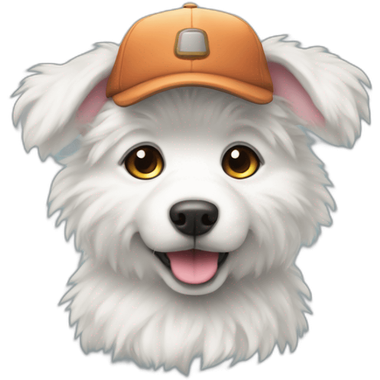 white dog fluffy with cap emoji