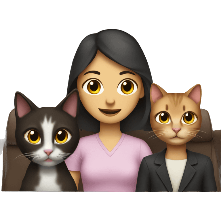 girl in car interior with one dark Brown Siam cat and one normal Siam cat emoji