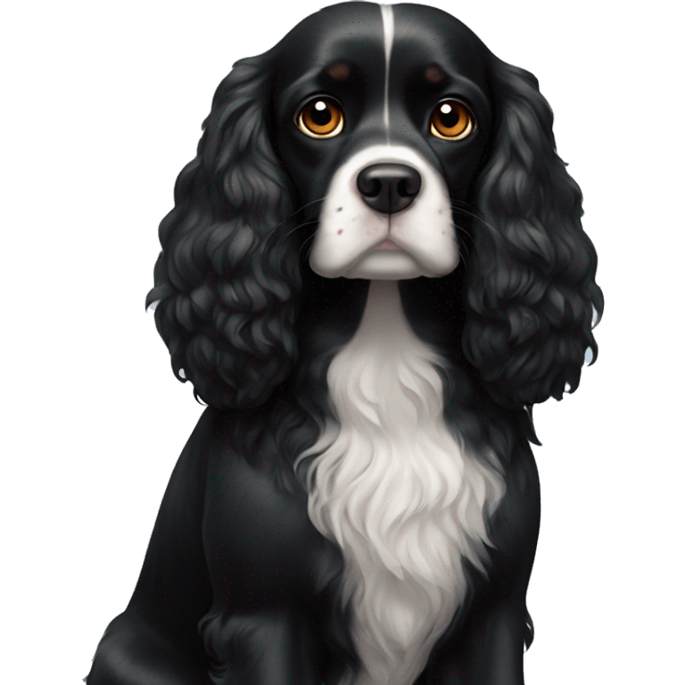 Small completely black king spaniel with black fur on his whole face and white fur on chest emoji