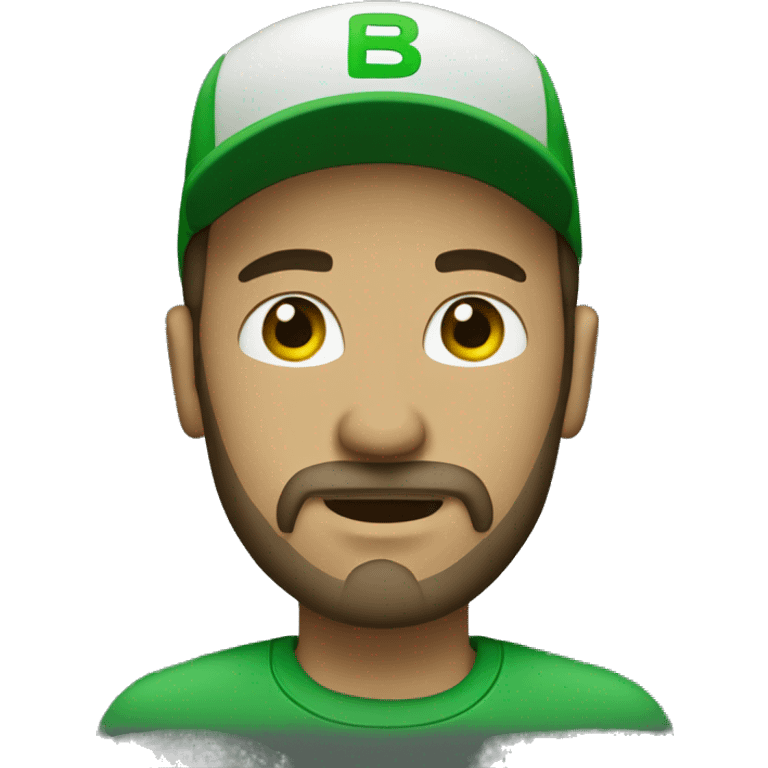 man with goatee beard, green eyes and green cap emoji