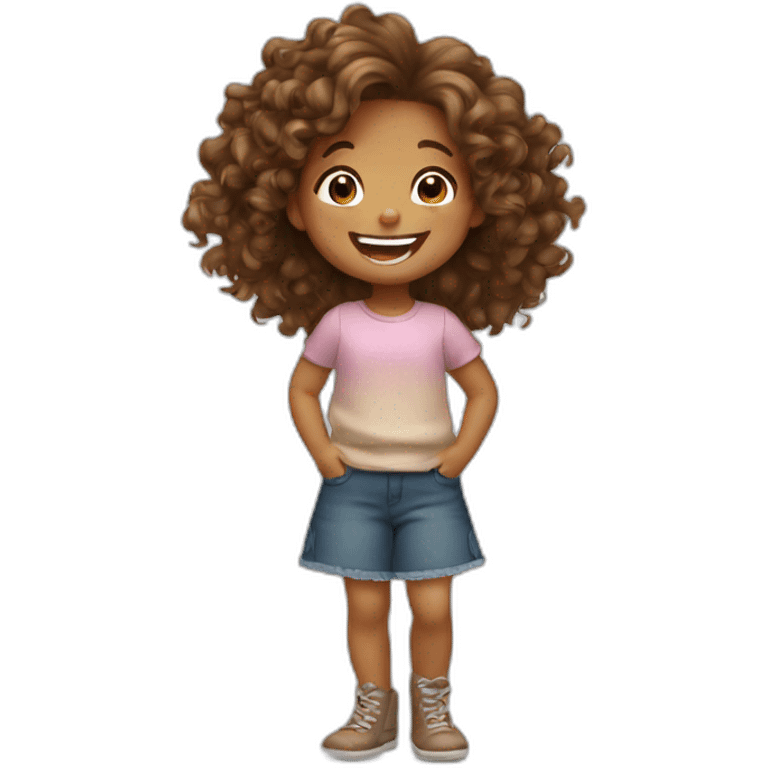 little girl, clear brown curly long hair, laughing emoji