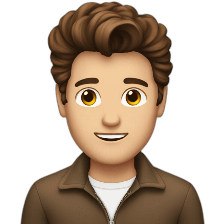 Guy with short brown wavy Elvis like hair and jumper emoji