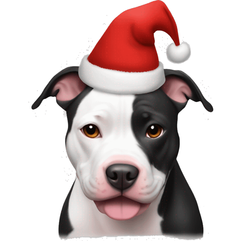 Black and white pitbull with Santa hat emoji