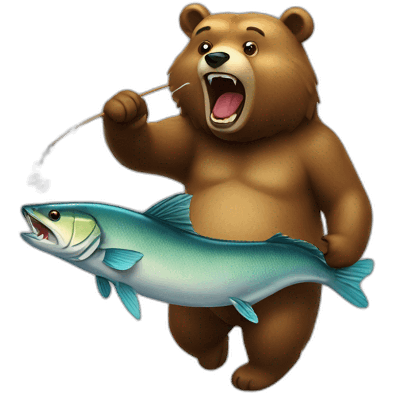 bear catching a fish with his mouth realistic emoji