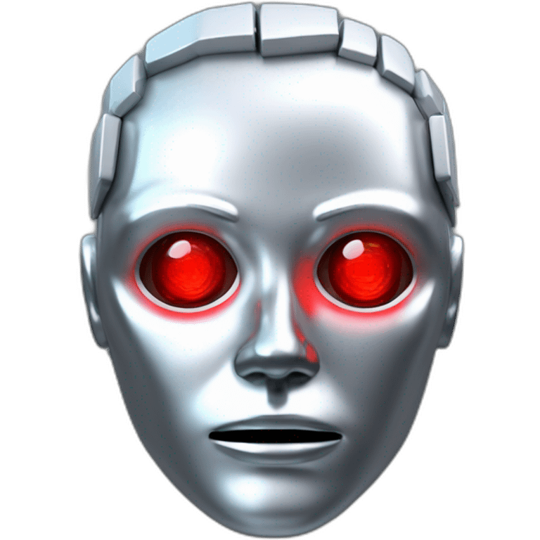 3d glitch chrome human android head, red lazer eyes with letter B on the face, 3d, portrait emoji