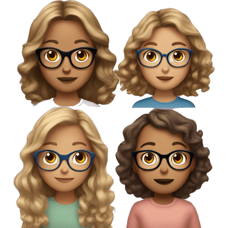 girl with brown hair and blonde highlights and cat eye glasses with three kids emoji