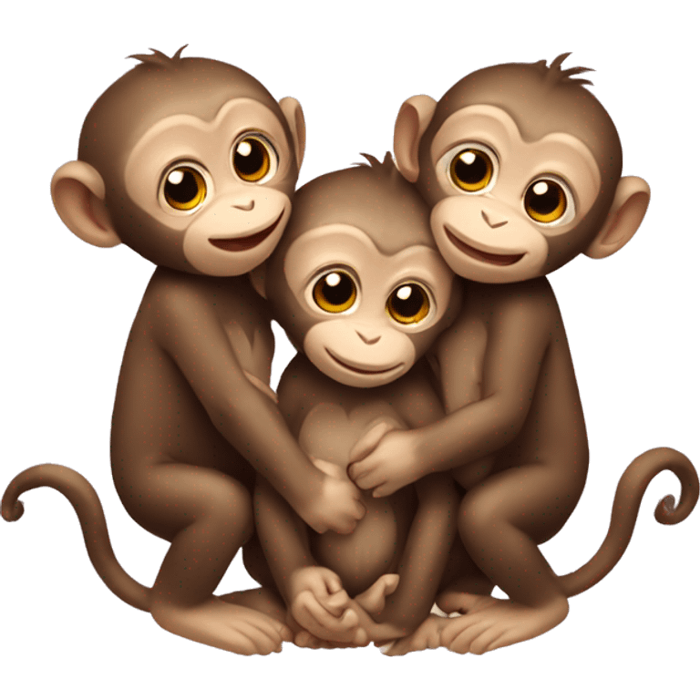 three baby monkeys hugging  emoji