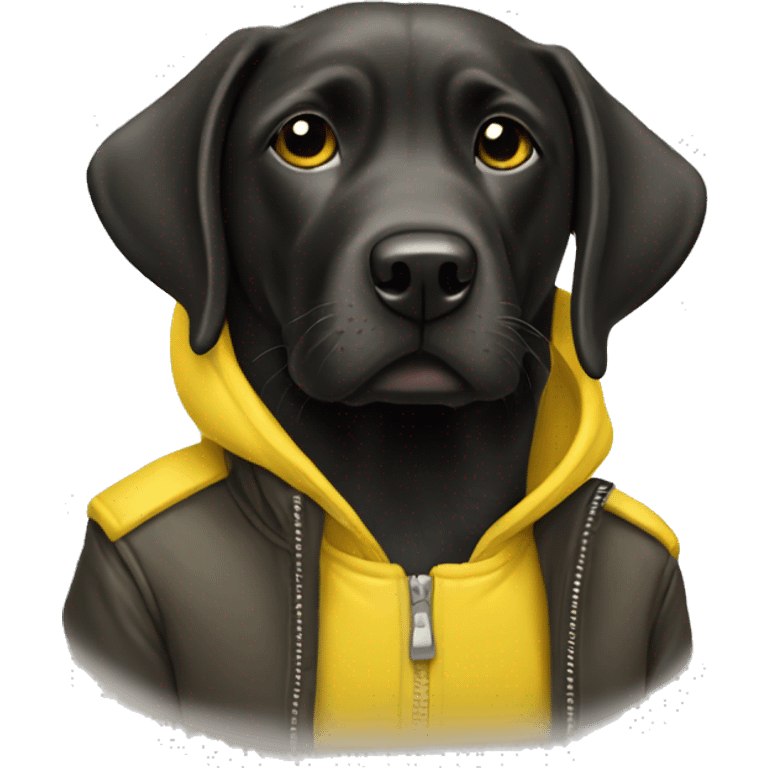 Black lab in yellow jacket emoji