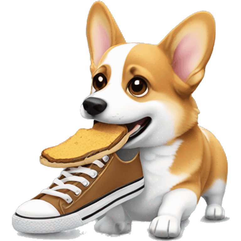 corgi eating shoe emoji