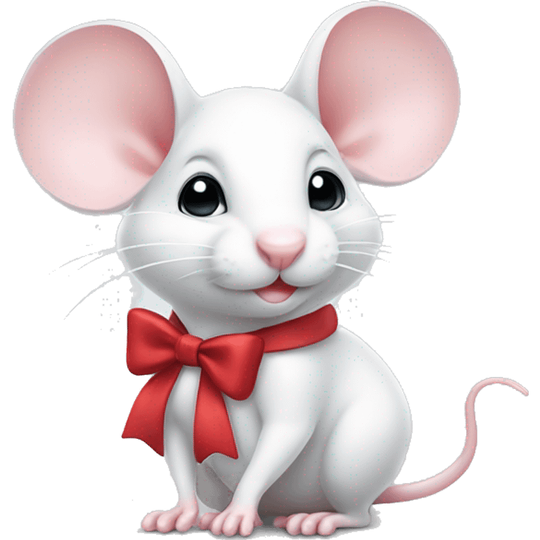 A cute white mouse with a coquette bow  emoji