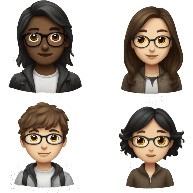 Girl with brown hair, glasses and a boy with black hair without glasses emoji