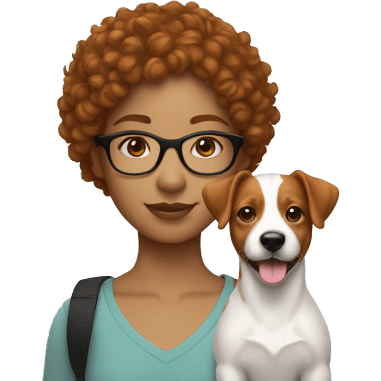 GIRL WITH GINGER SHORT CURLY HAIR WITH GLASSES WITH JACK RUSSELL emoji