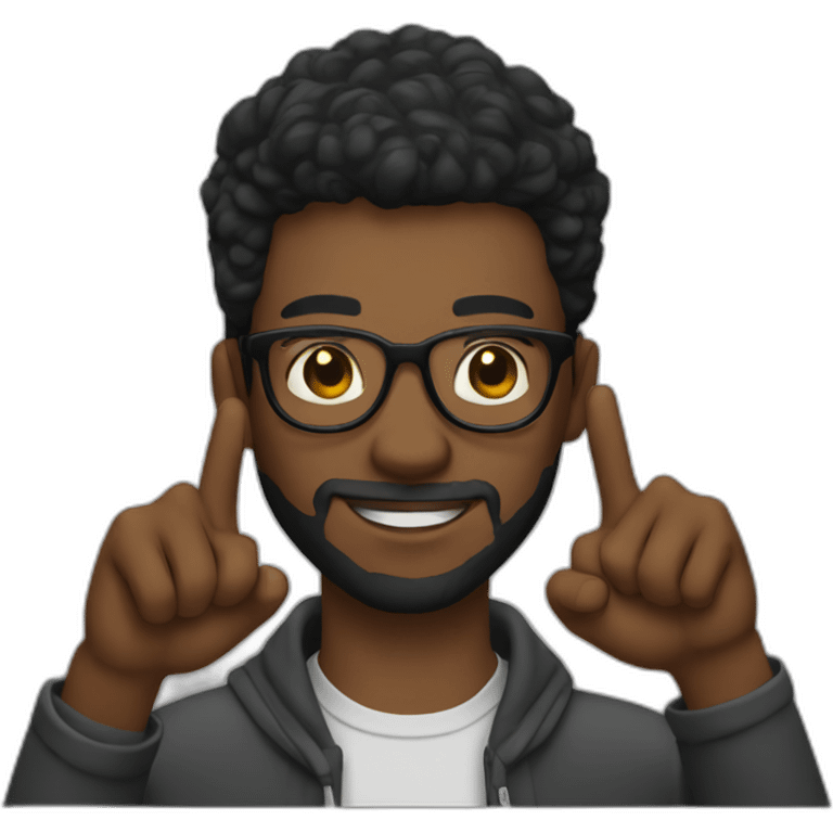 Young Black man with glasses with a beard that makes a finger of honor emoji