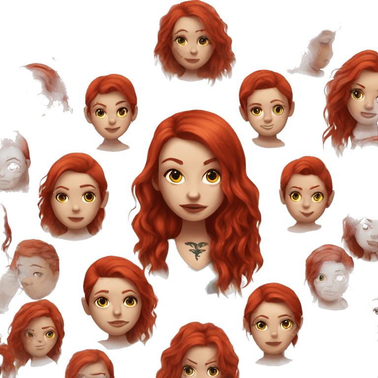 Hyperrealistic beautiful white girl with tattoos, with long red hair  emoji