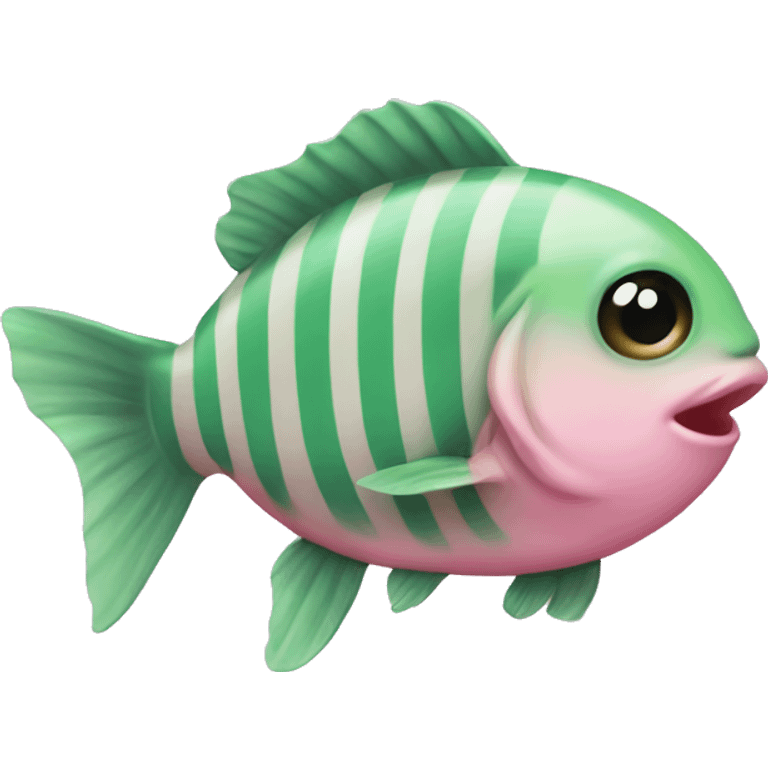 Baby fish wearing pink and green stripe sweater emoji