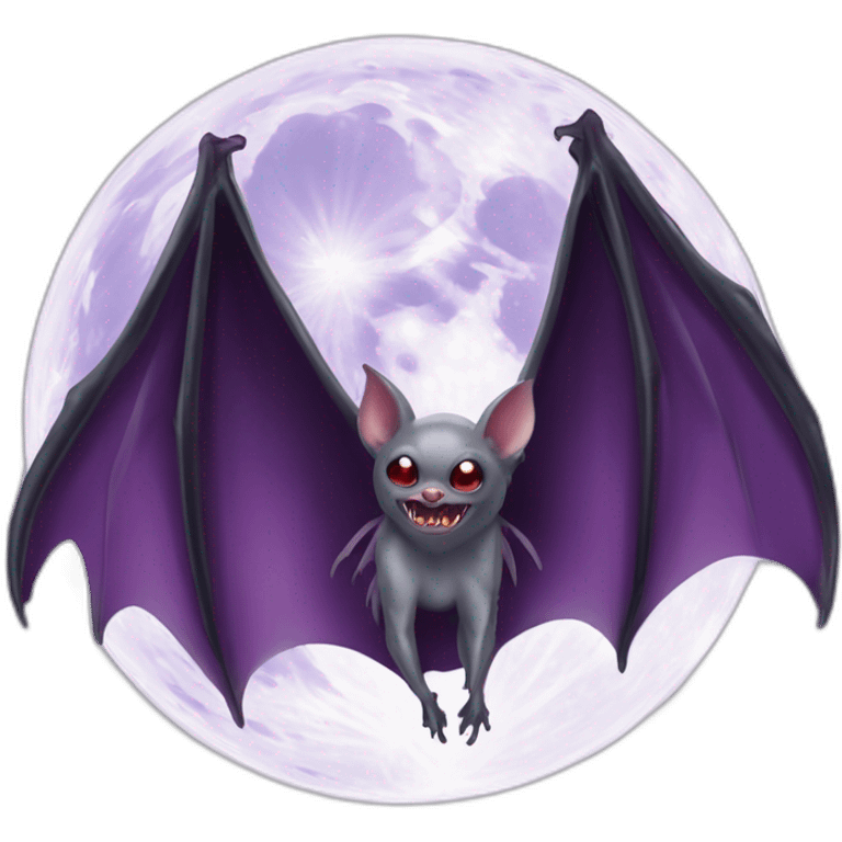 purple dripping vampire bat wings flying  in front of large realistic white and grey full moon emoji