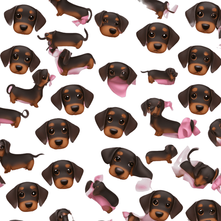 Brown and black Dachshund. Pink bow on head  emoji