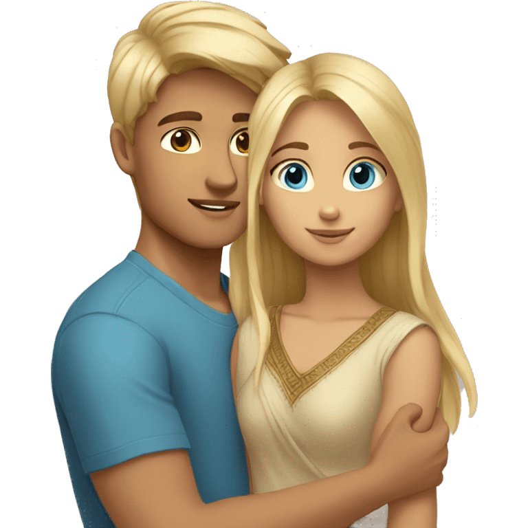 Blond hair blue eyes boy with indian girl hug emoji