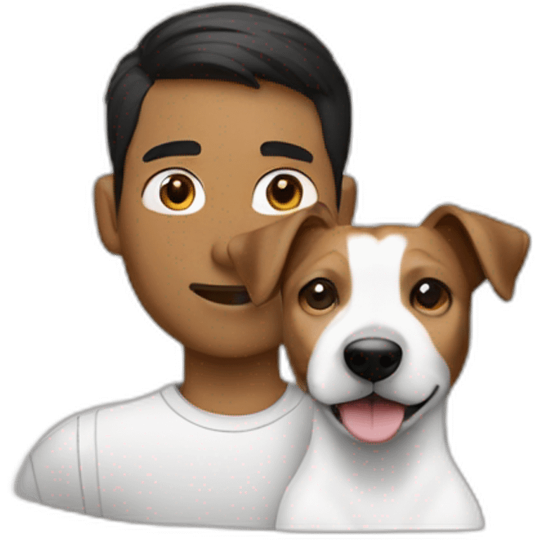 Man with modern cut hair dark hair with jack russell terrier dog emoji