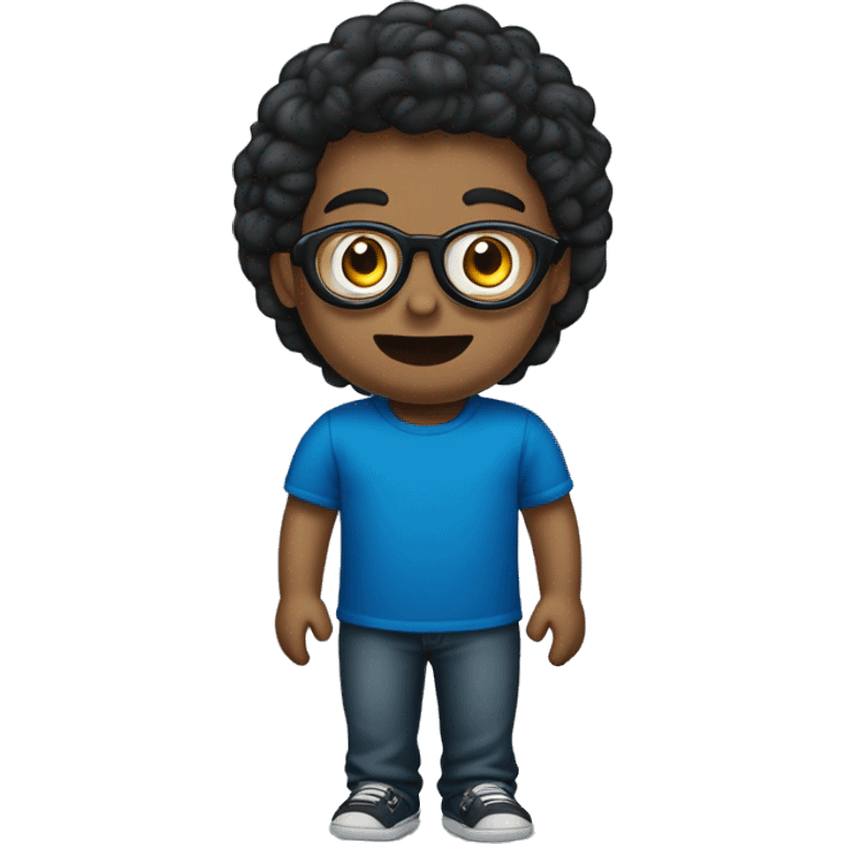 humano de óculos redondo preto, cabelo liso, olhos claros e com camiseta de cor azul marinho escrito TERCEIRO "C" emoji