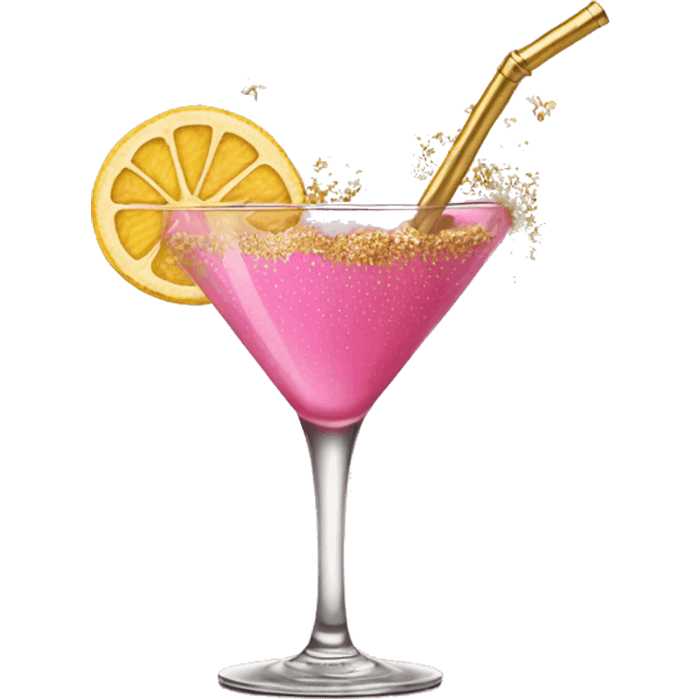 pink cocktail pouring with gold flakes emoji