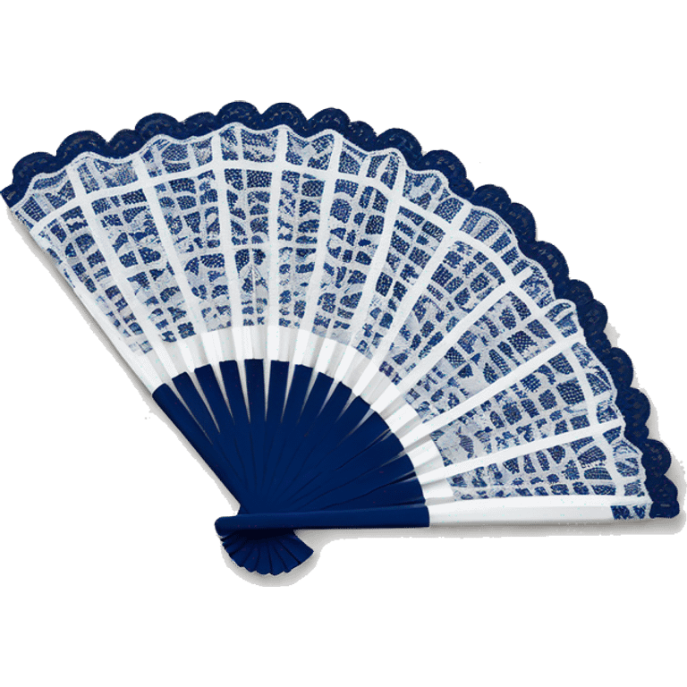 Navy blue and white lace hand fan emoji