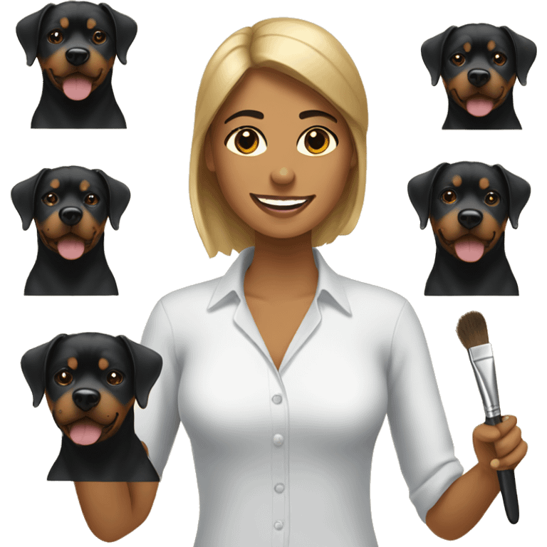 A woman brushes her Rottweiler  emoji