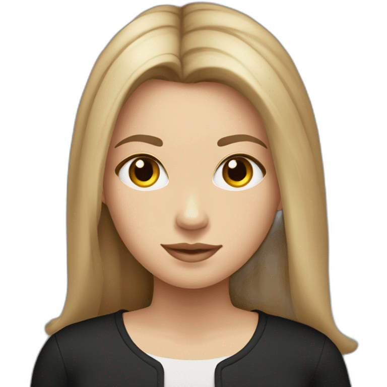 white girl with medium length hair in a shirt under a black longsleeve emoji