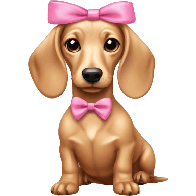 Beige dachshund dog with a pink bow emoji