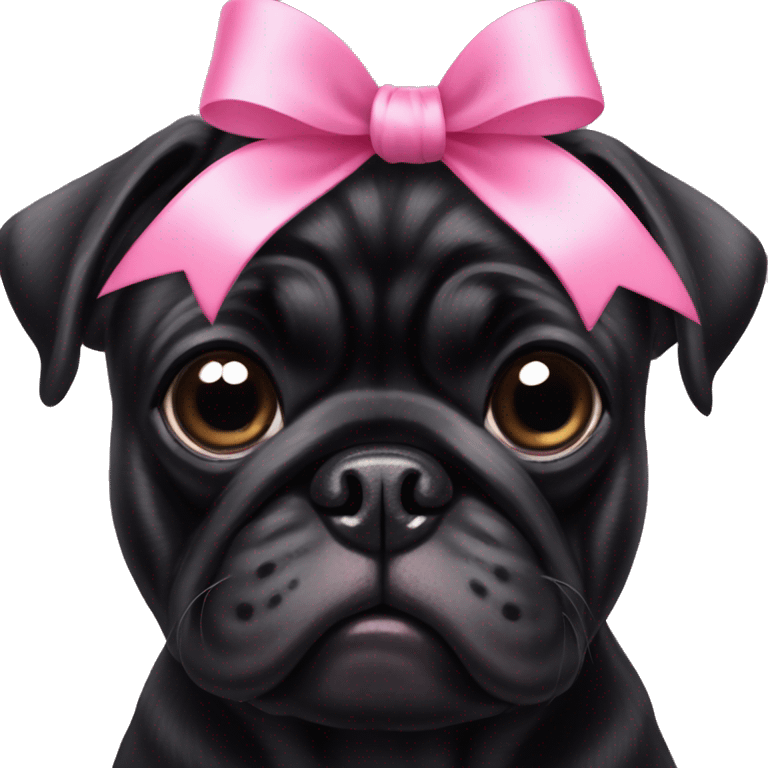 A black pug with a pink bow on its head emoji