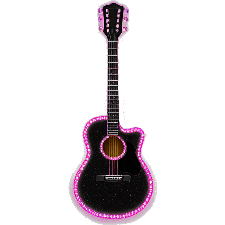 Realistic neon pink to black acoustic guitar with sparkly shiny glitter and diamonds on it. emoji