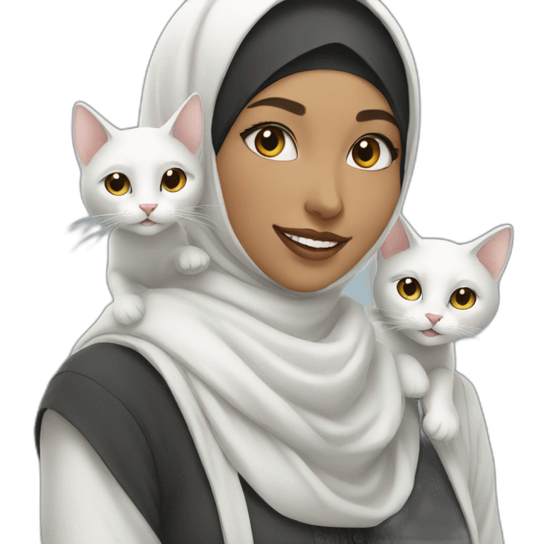 hijab young women with white cat and smiling close up emoji