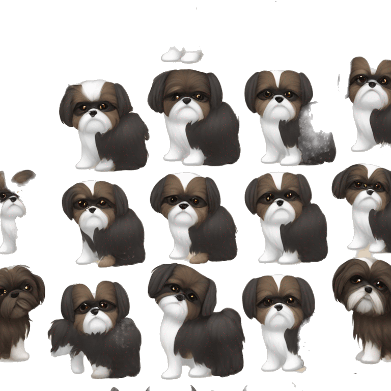 One pure black Shih Tzu two brown and white Shih Tzu emoji