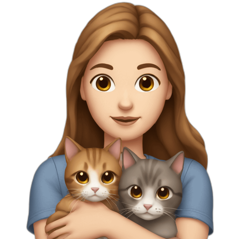 white girl with brown hair holding 2 cats emoji