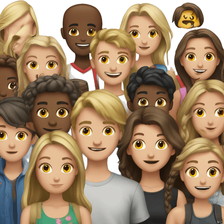 a group of Caucasian teenagers, 2 boys and 6 girls emoji