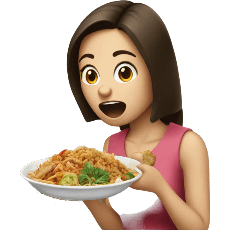 Brunette girl eating bad Thai food  emoji