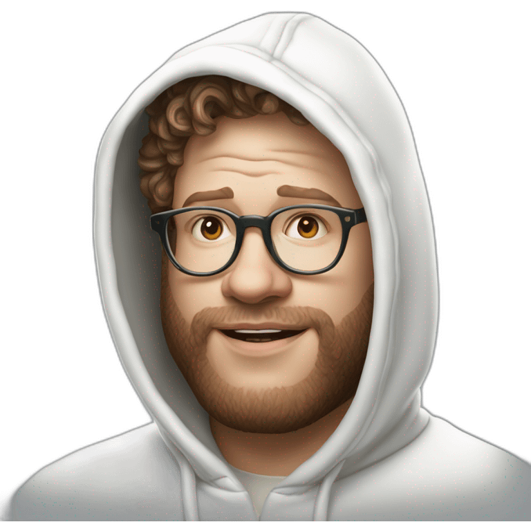 seth rogen wearing white hoodie iridescente light emoji